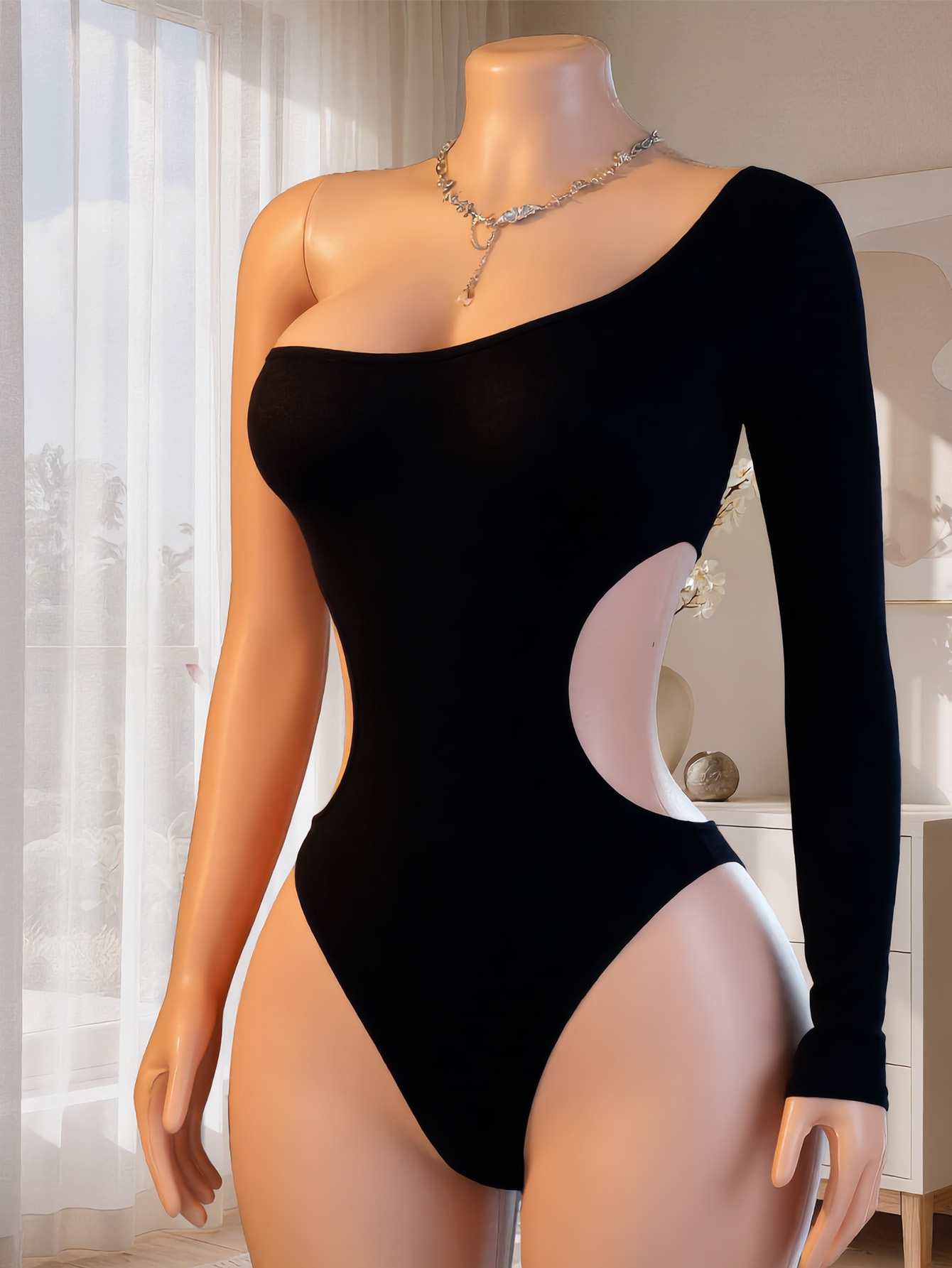 Lingerie - 女性用ワンショルダーロングスリーブボディスーツ、背中が開いたダブルウエスト、スリムでセクシーなランジェリーナイトウェア、デート用、体重88〜132ポンド対応