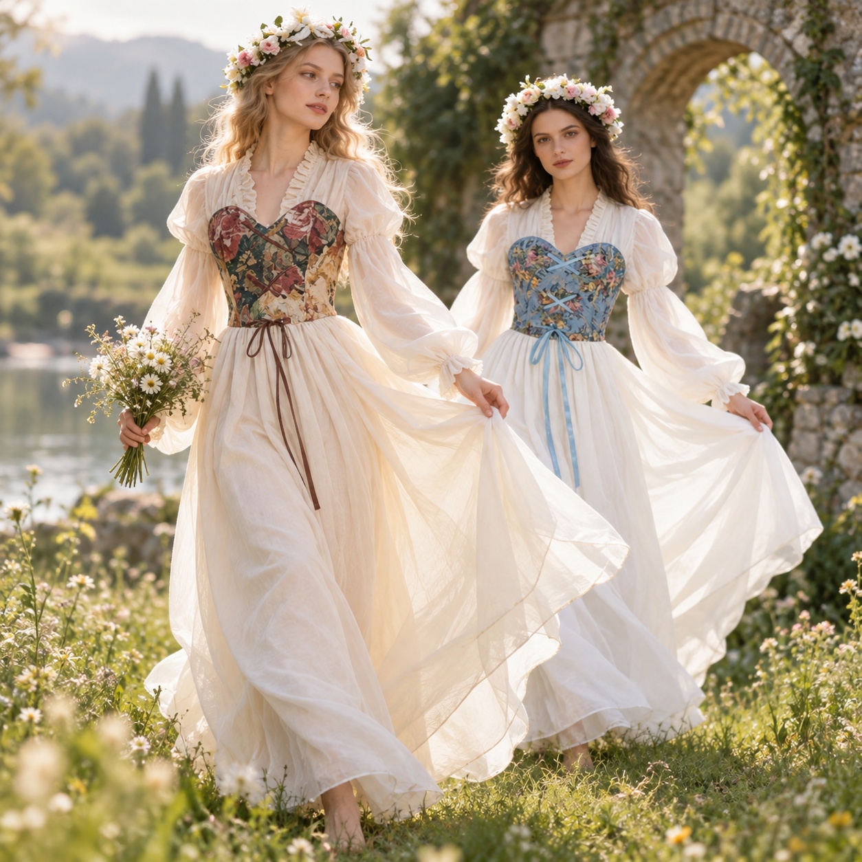 Dresses - ルネサンス様式のコルセットウエストドレス。中世の舞台パフォーマンスや妖精の衣装、ファンタジーをテーマにした舞台衣装として、男女問わず着用可能。