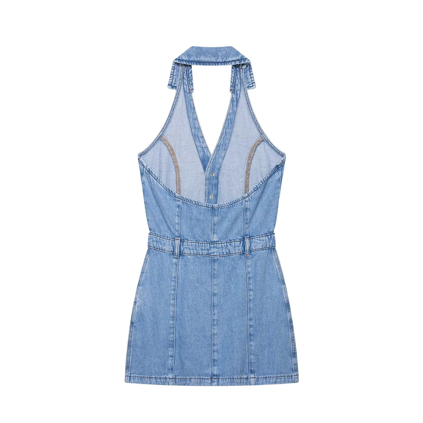 Y2K ホルターデニムミニドレス レディース セクシー ラペ - Y2K Backless Halter Mini Dress のレビューと価格