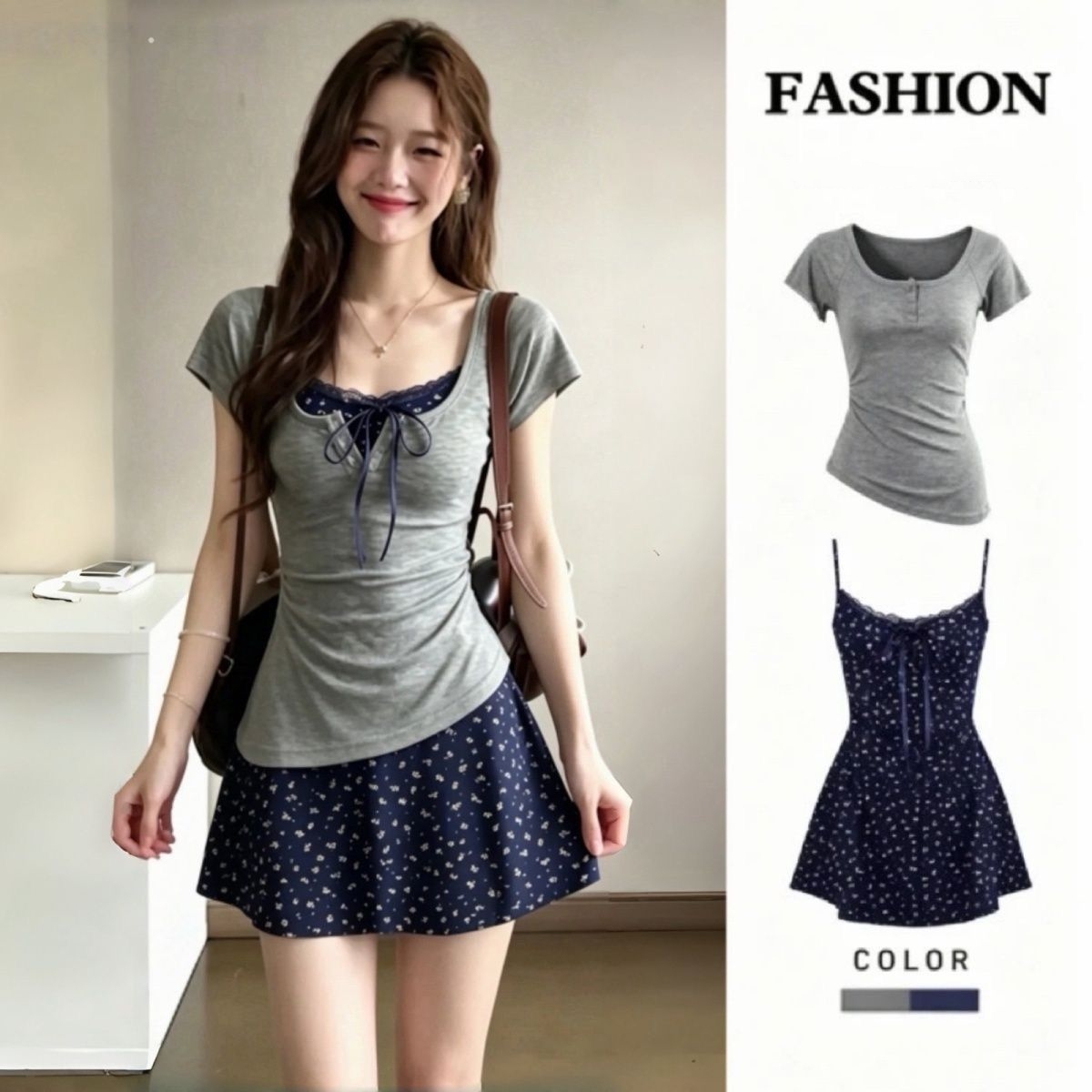 女性のフレンチグレースフルスリムレースミニスリングドレスTシ - Korean Style A Line Shirt Dress のレビューと価格