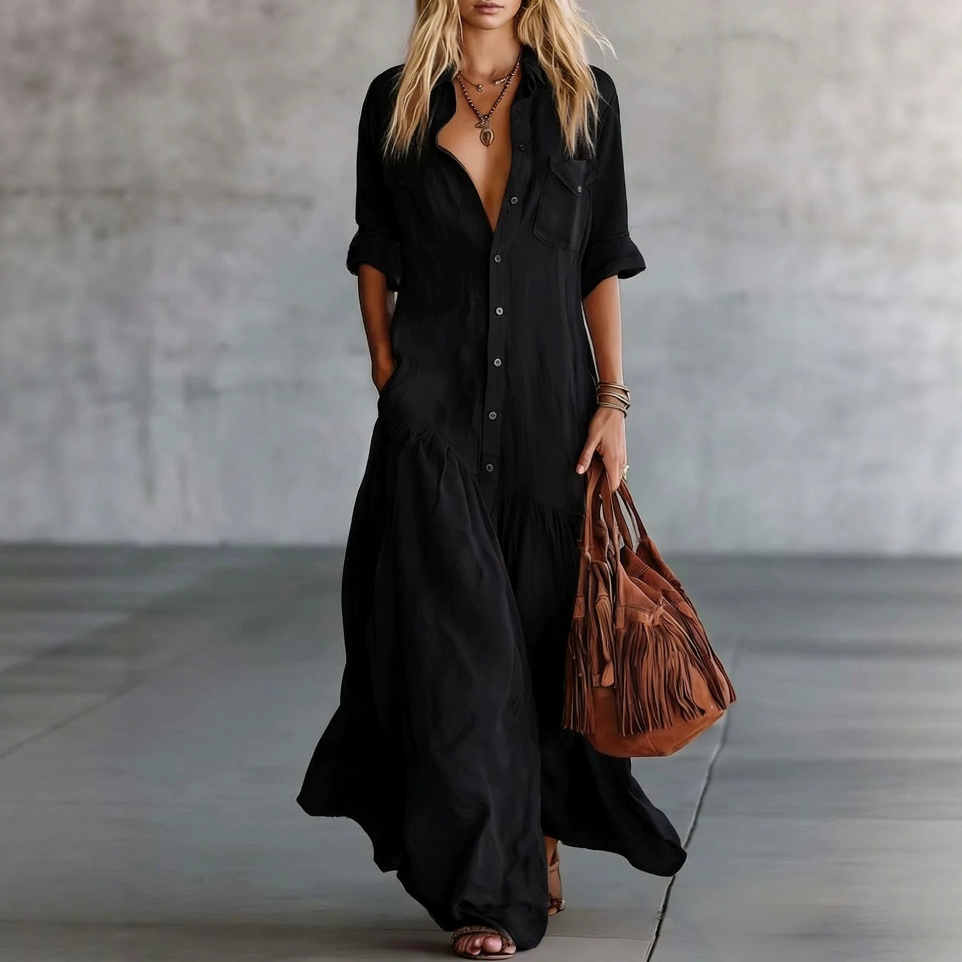 2026年女性用夏物コットンリネンマキシシャツドレス、長袖ボ - Casual Loose Linen Shirt Dress のレビューと価格