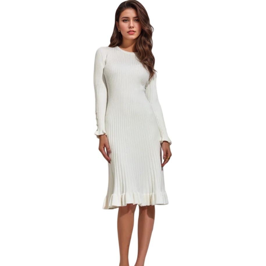 レディース リブニット 長袖 ボディコン ドレス - エレガ - Bodycon Long Sleeve Ribbed Dress のレビューと価格
