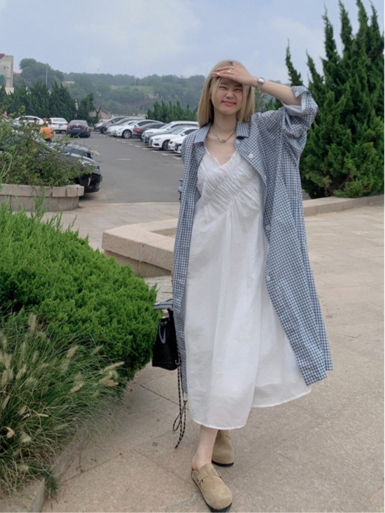 シックなプラスサイズセット、レイジースタイルのロングシャツコ - Korean Style A Line Shirt Dress のレビューと価格