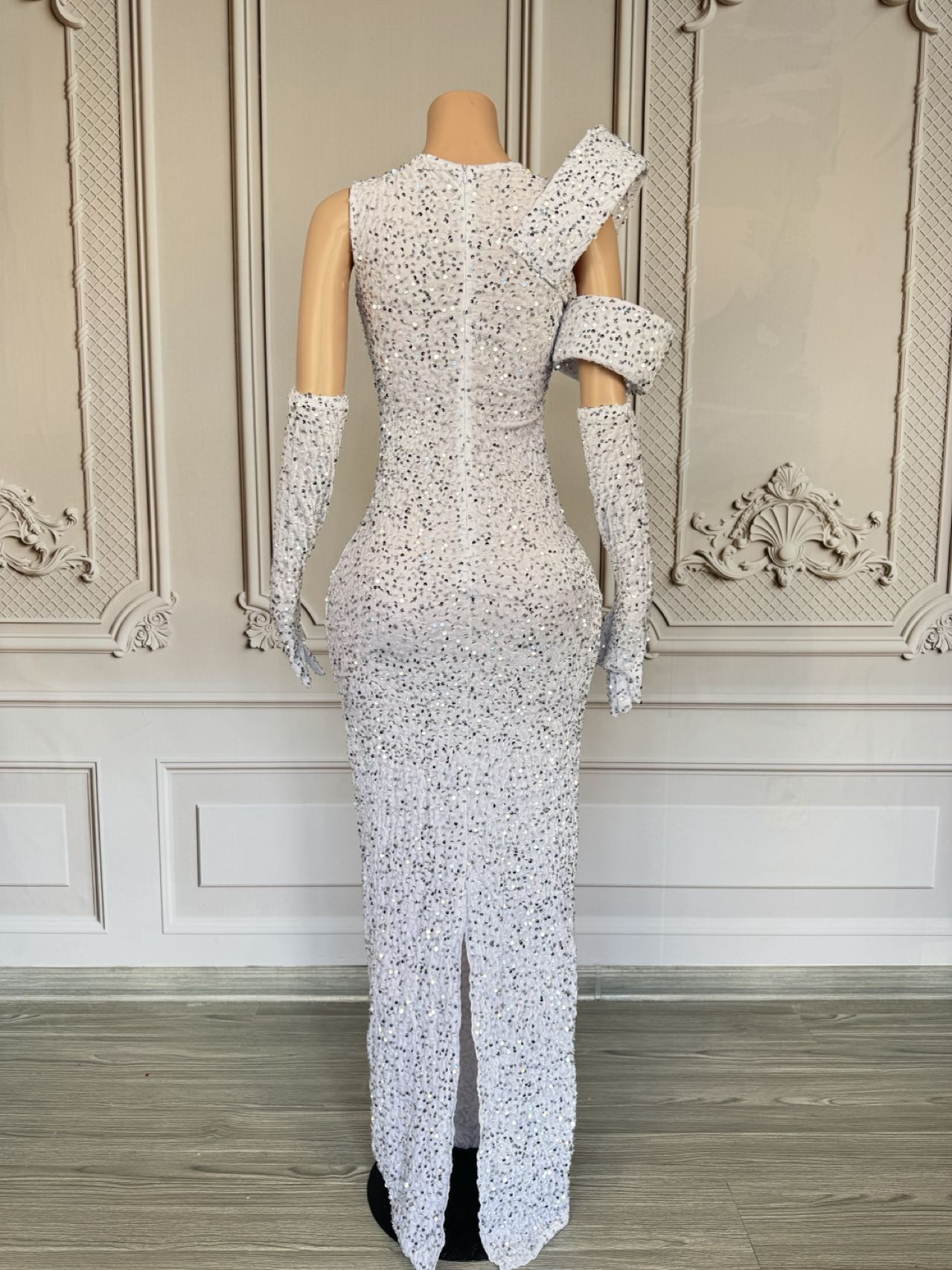 キラキラ輝くラインストーン付きディープVネックロングドレス  - Sparkly Rhinestone Club Party Dress のレビューと価格