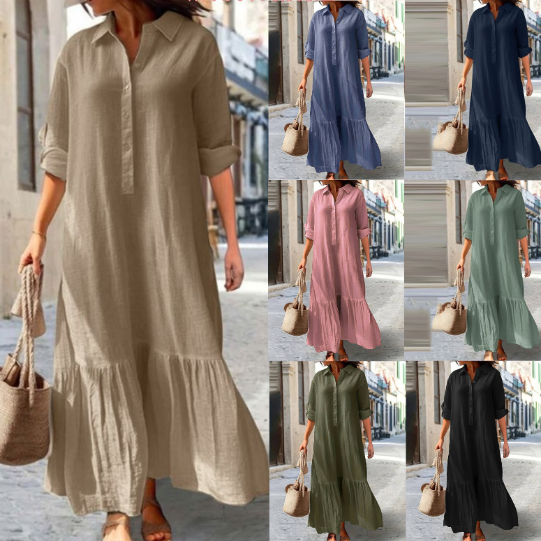 2025年 レディース リネンシャツワンピース - アシンメ - Casual Loose Linen Shirt Dress のレビューと価格