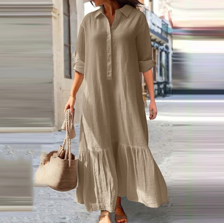 2025年 レディース リネンシャツワンピース - アシンメ - Casual Loose Linen Shirt Dress のレビューと価格