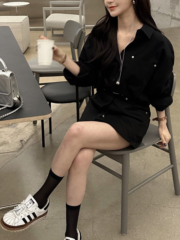 白いシャツワンピース レディース 韓国ファッション プラケッ - Korean Style A Line Shirt Dress のレビューと価格