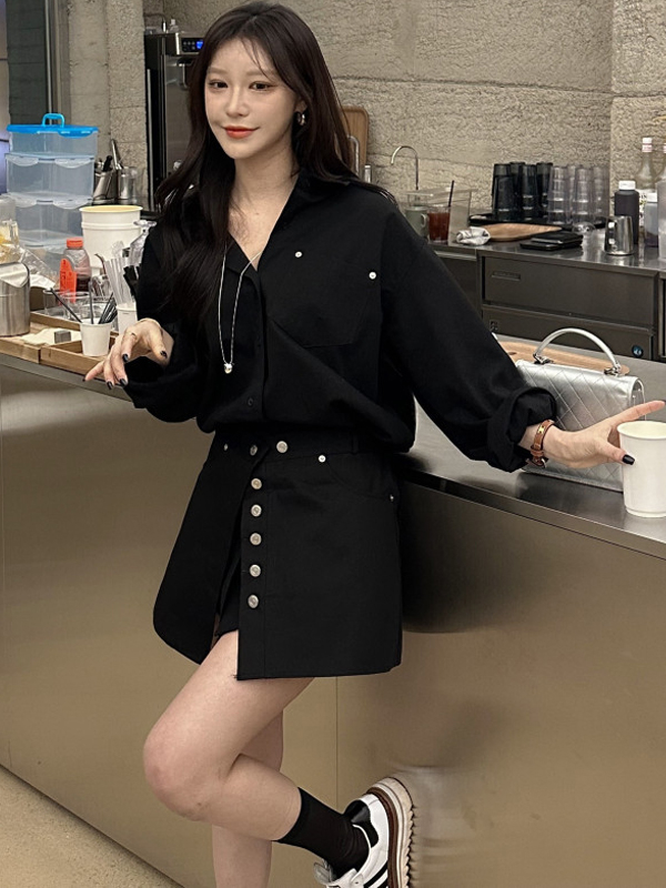 白いシャツワンピース レディース 韓国ファッション プラケッ - Korean Style A Line Shirt Dress のレビューと価格