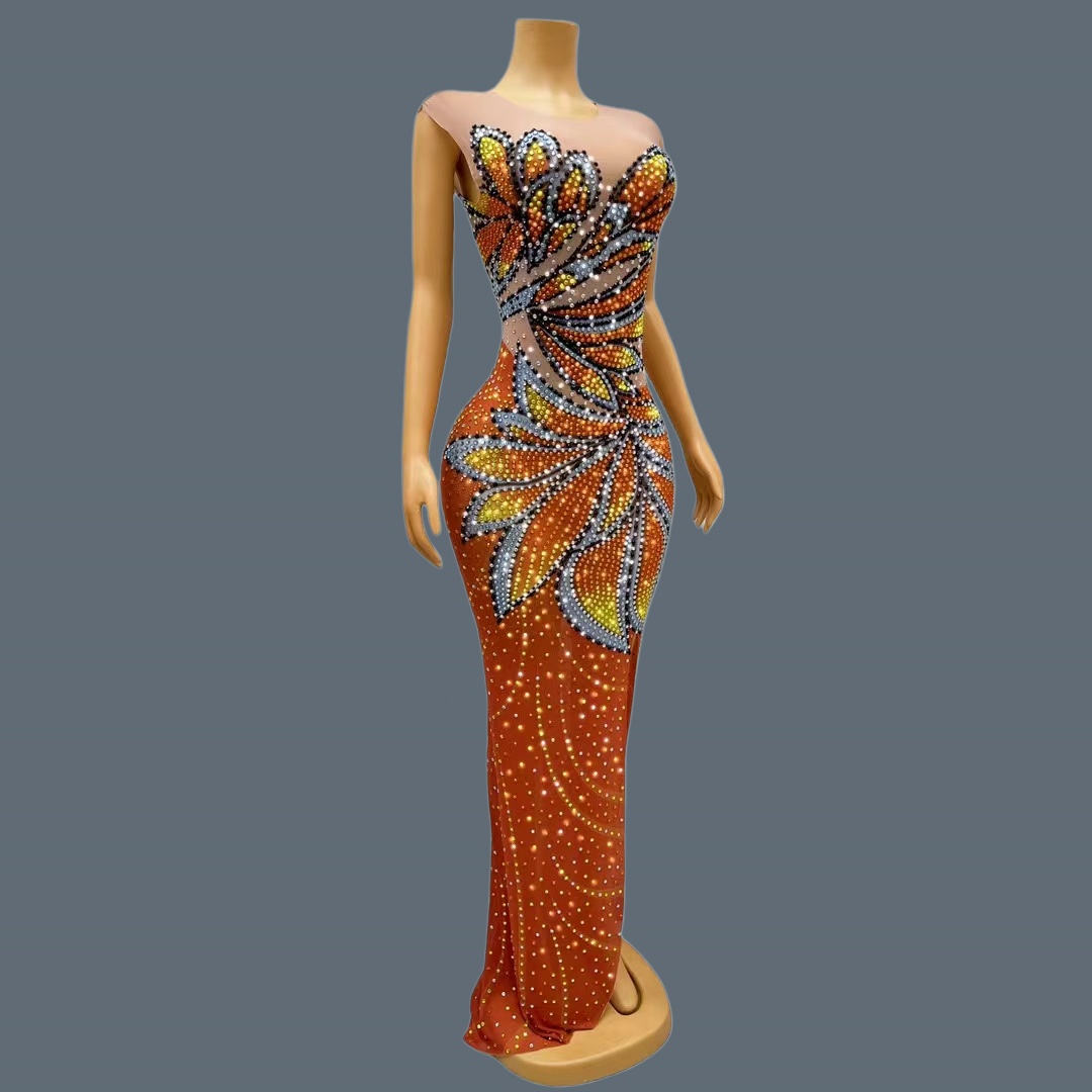 女性用ノースリーブメッシュマキシドレス、モナークバタフライ柄 - Sparkly Rhinestone Club Party Dress のレビューと価格