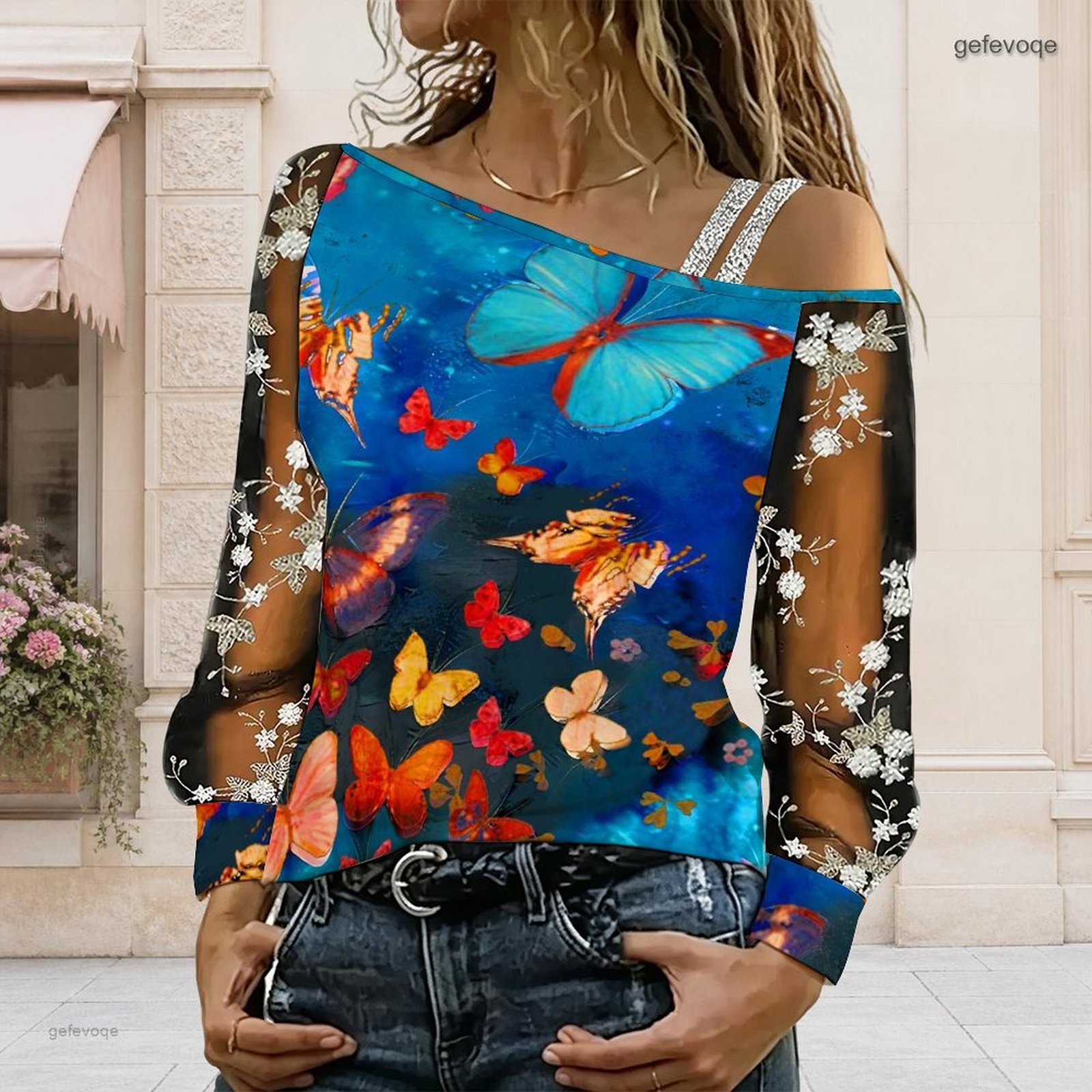 女性用オフショルダーブラウス、アシンメトリーなワンショルダー - Blouses のレビューと価格