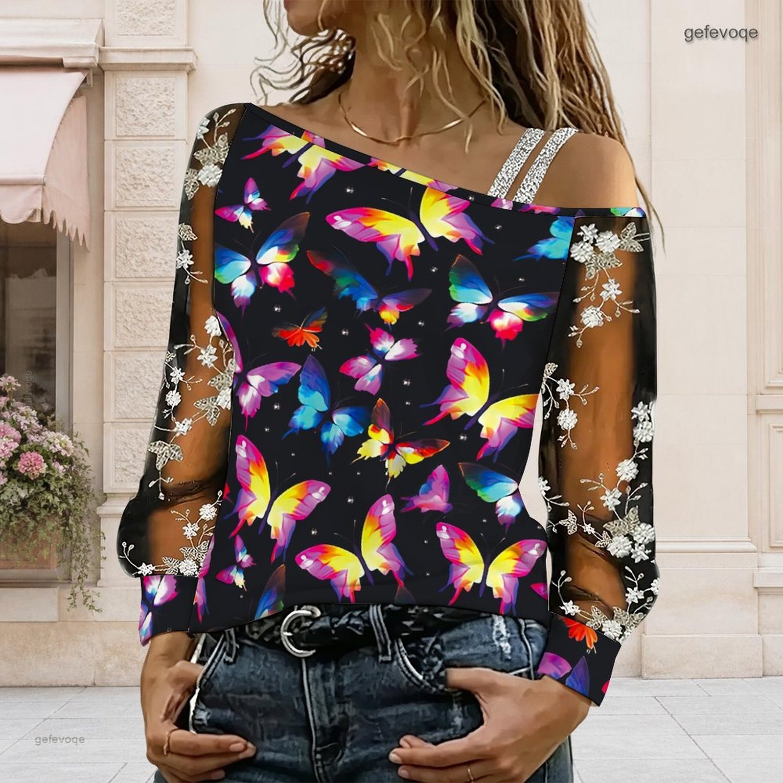 女性用オフショルダーブラウス、アシンメトリーなワンショルダー - Blouses のレビューと価格