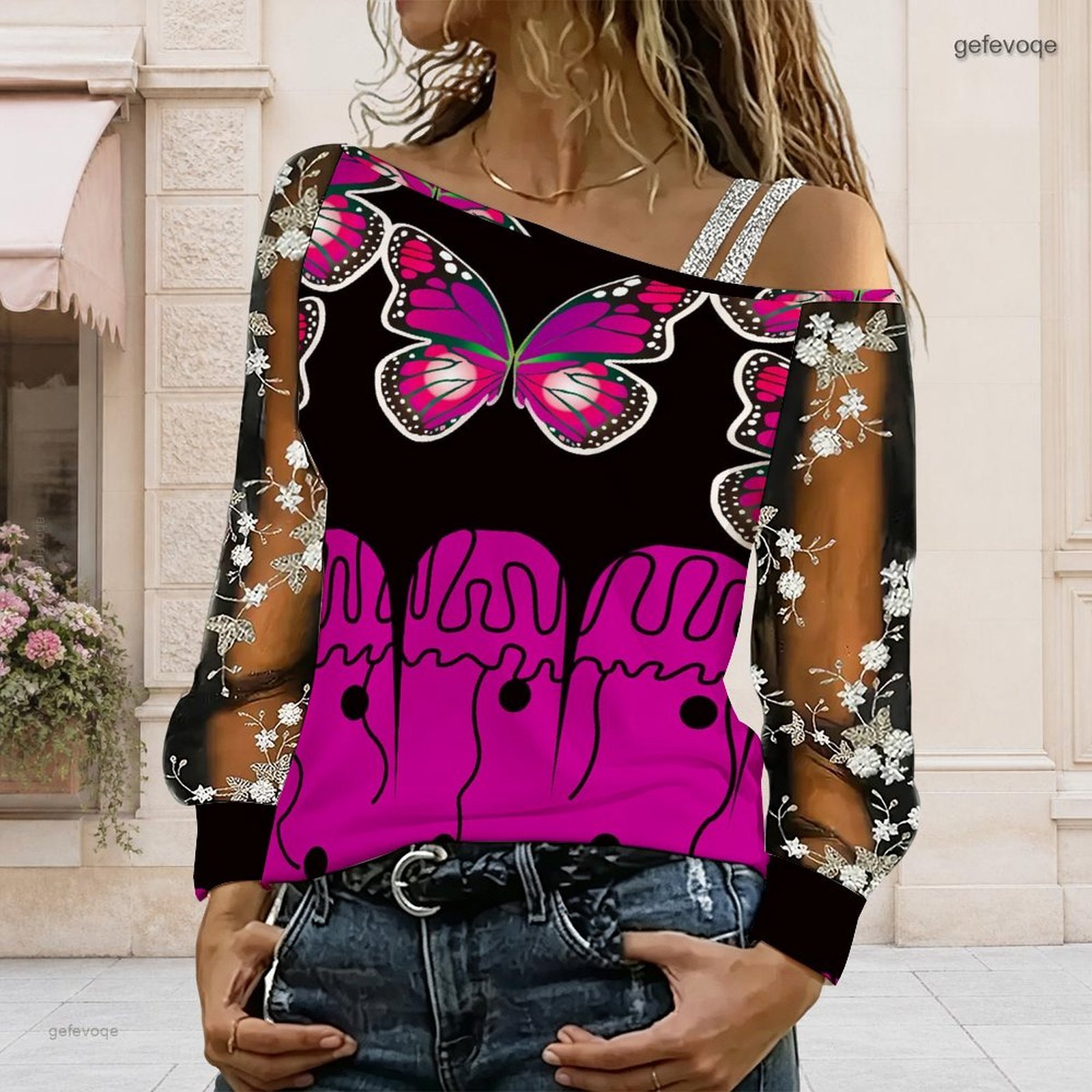 女性用オフショルダーブラウス、アシンメトリーなワンショルダー - Blouses のレビューと価格