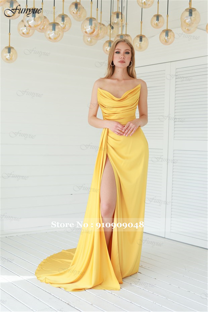 エレガントなイブニングドレス,裸の肩,セクシー,ハイスリット - Elegant Satin Evening Gown Split のレビューと価格
