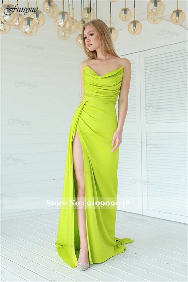 エレガントなイブニングドレス,裸の肩,セクシー,ハイスリット - Elegant Satin Evening Gown Split のレビューと価格