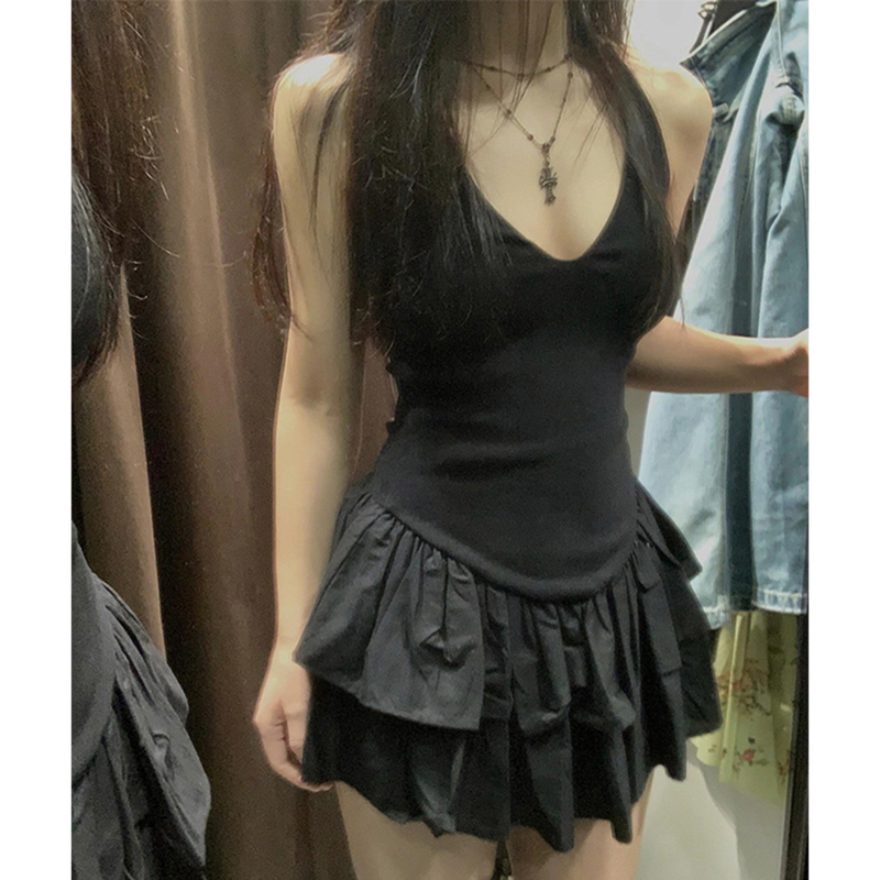 MEXZT Y2K 黒ミニドレスの女性のファッションパーティ - Y2K Backless Halter Mini Dress のレビューと価格