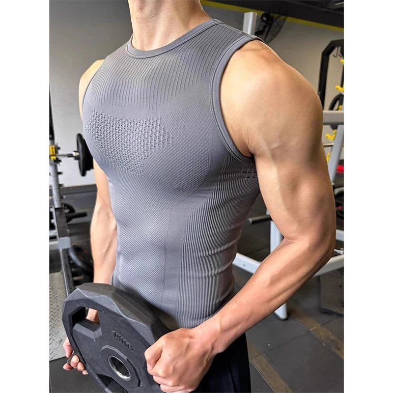 メンズシームレスリブ編みフィットネスタンクトップ速乾マッスル - Seamless Ribbed Workout Tank Top のレビューと価格