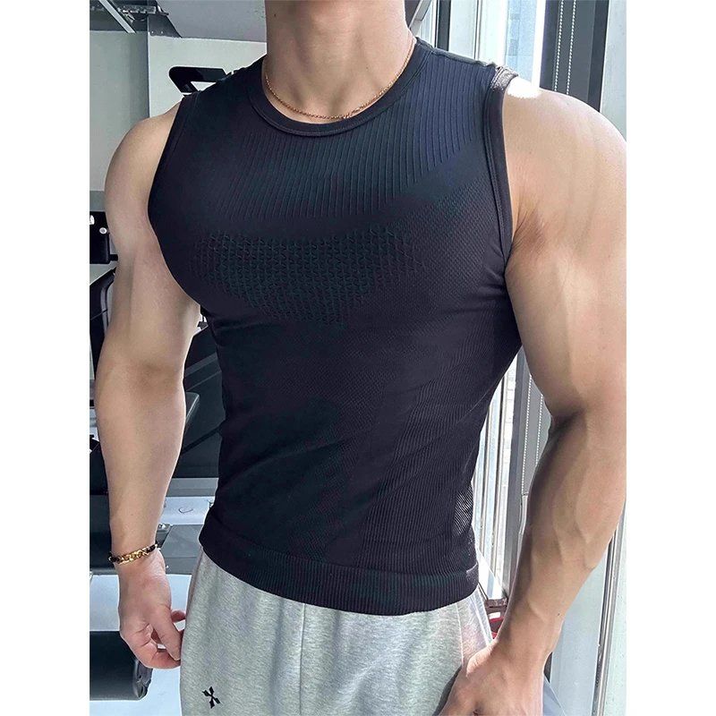 メンズシームレスリブ編みフィットネスタンクトップ速乾マッスル - Seamless Ribbed Workout Tank Top のレビューと価格