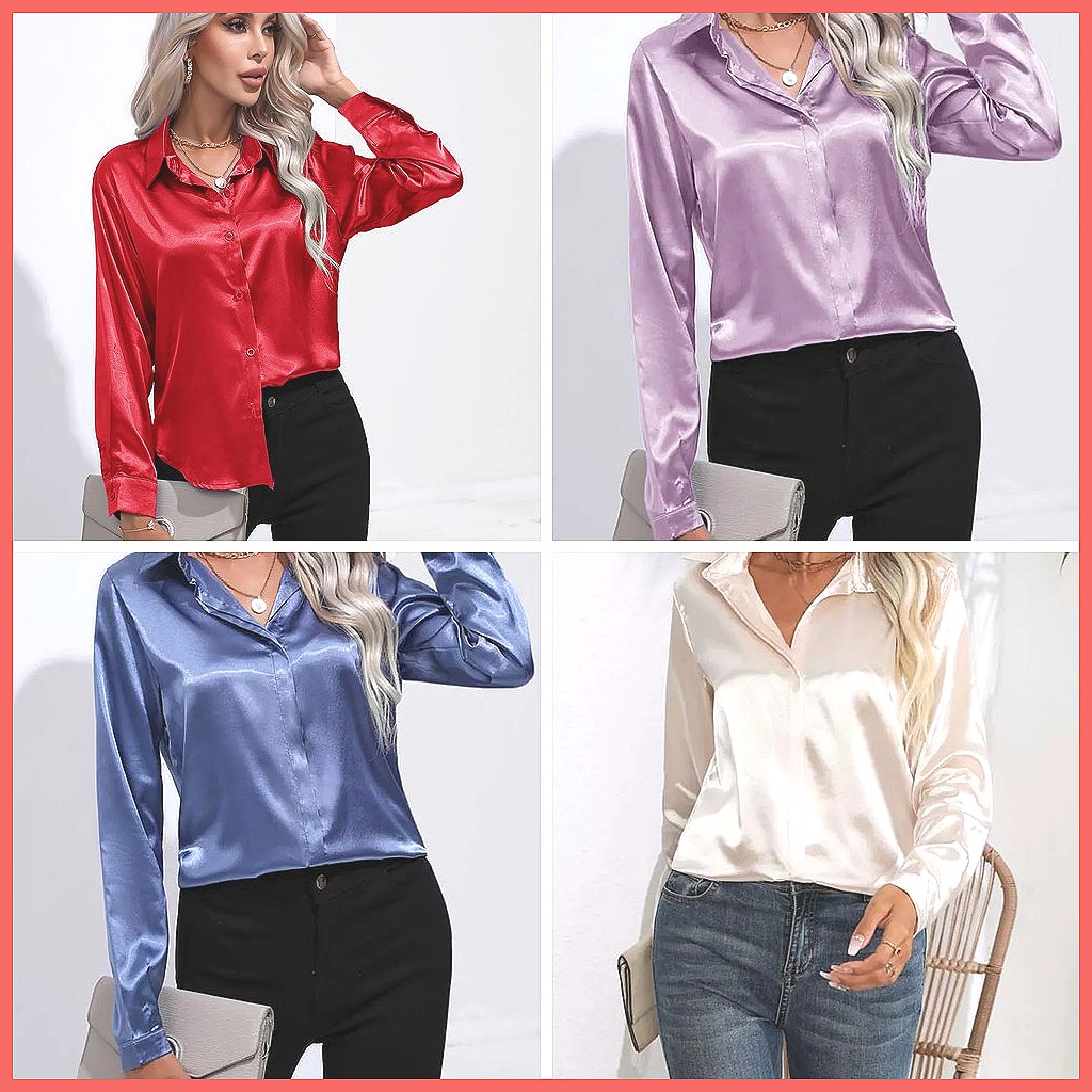 2025年春夏 サテンシャツ レディース Vネック 長袖 シ - Blouses のレビューと価格