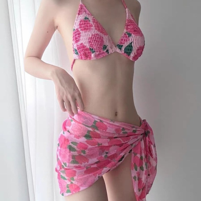 新しいファッションリブ編み花柄ビキニセット、小胸向け、調節可 - Swimwear のレビューと価格