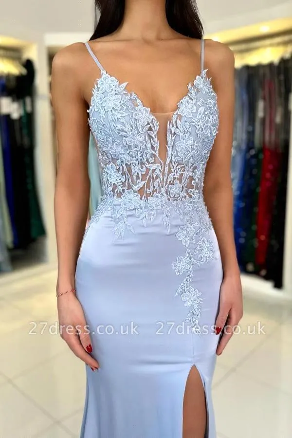 エレガントなマーメイドライトブルーのプロムドレス、セクシーな - Elegant Satin Evening Gown Split のレビューと価格