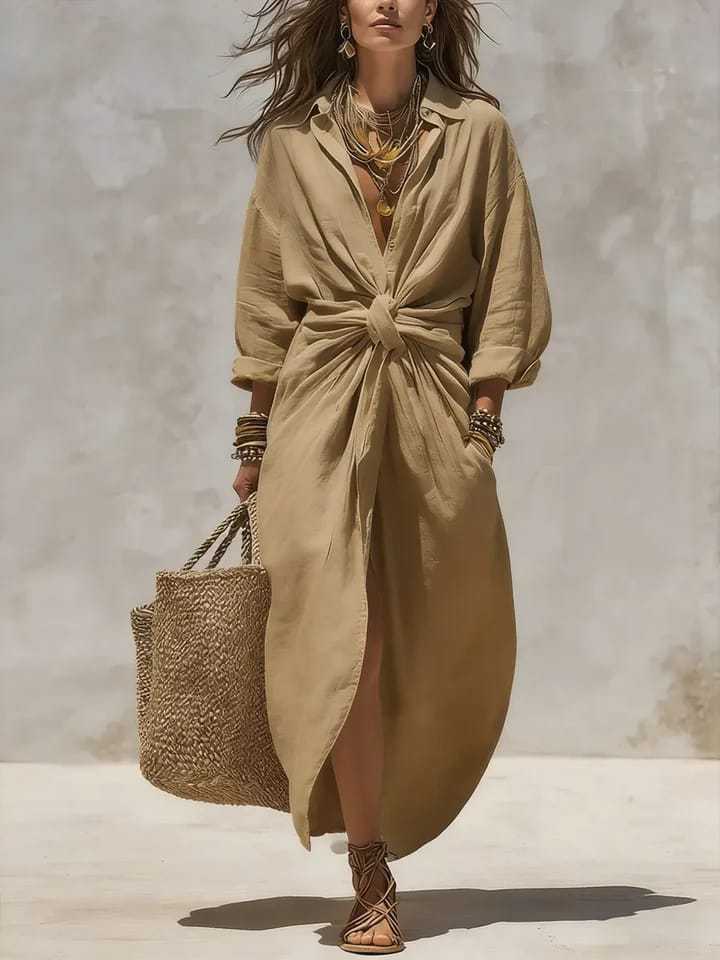 ボヘミアン風ホワイトリネンコットンシャツワンピース 長袖 ハ - Casual Loose Linen Shirt Dress のレビューと価格