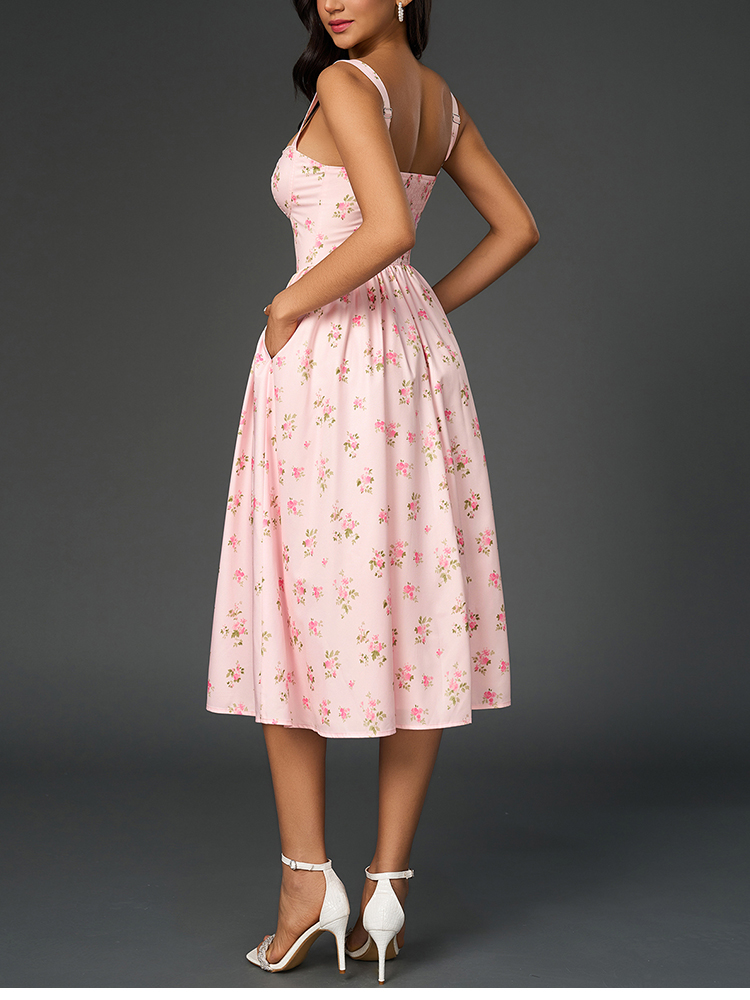 NewAsia レディース 花柄プリント ストラップ Aライ - French Vintage Floral Midi Dress のレビューと価格