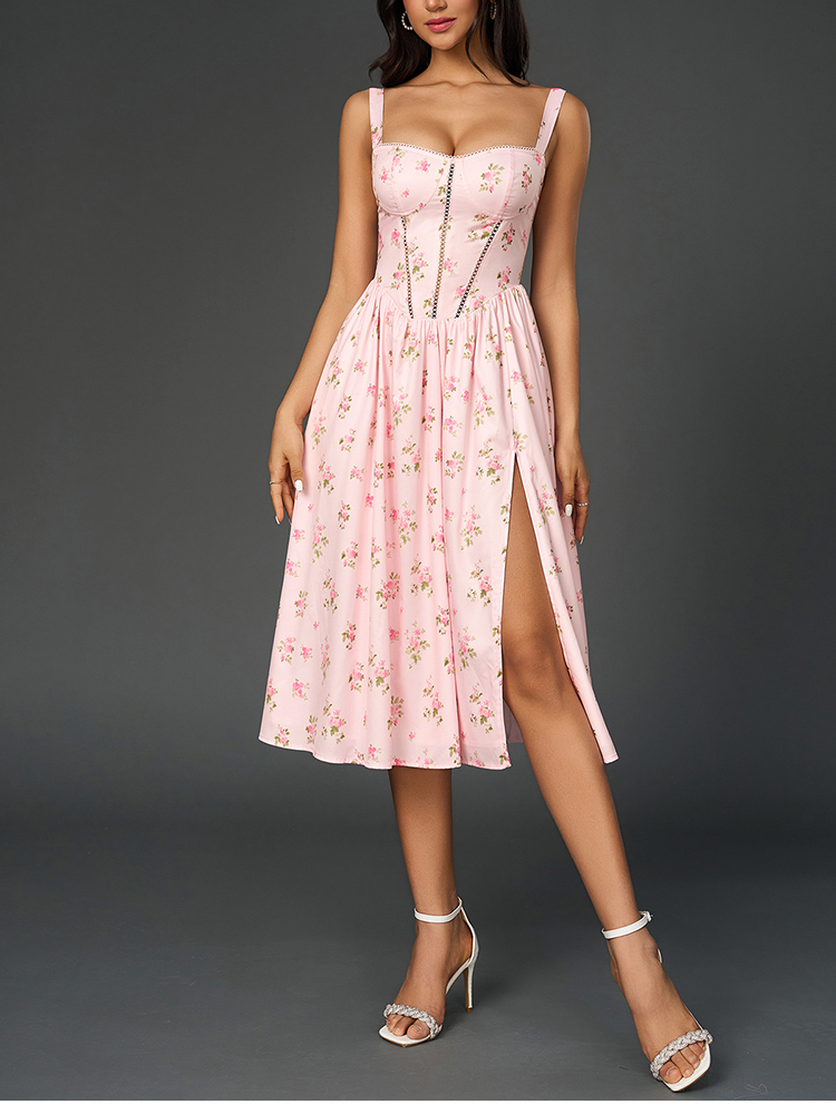 NewAsia レディース 花柄プリント ストラップ Aライ - French Vintage Floral Midi Dress のレビューと価格