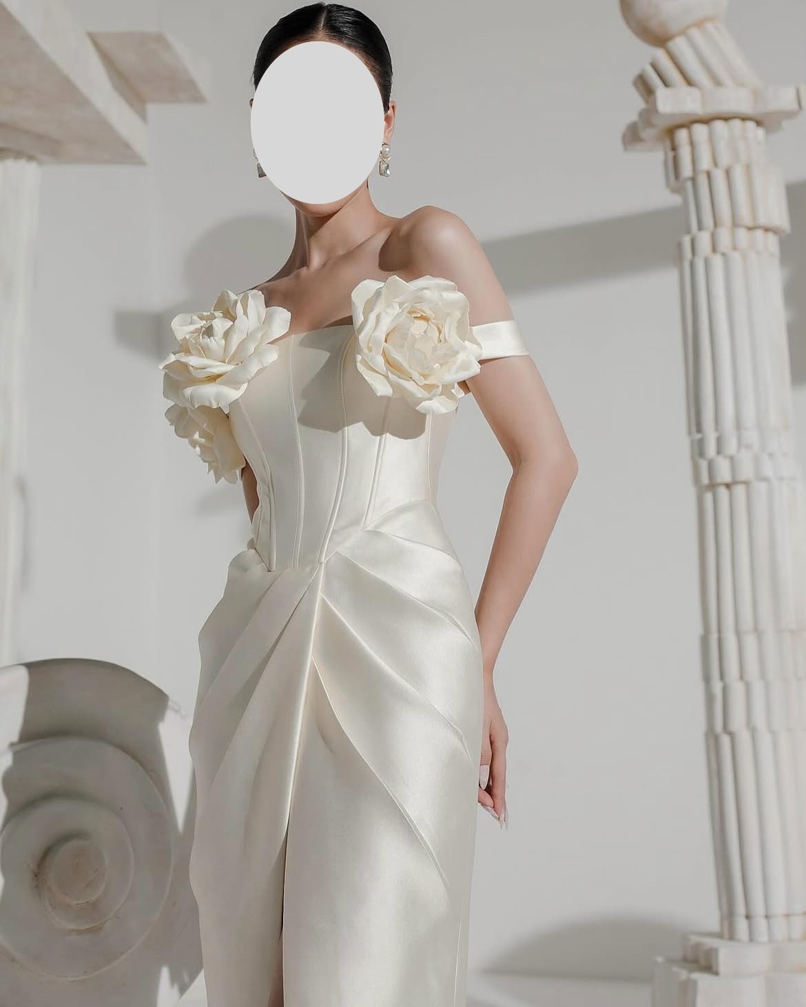 QRカスタムメイド シースオフショルダー フラワー スプリッ - Elegant Satin Evening Gown Split のレビューと価格