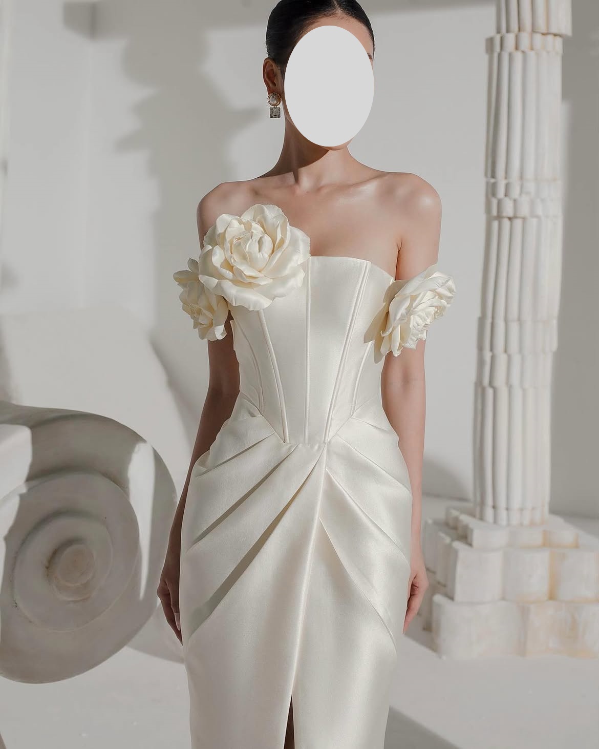QRカスタムメイド シースオフショルダー フラワー スプリッ - Elegant Satin Evening Gown Split のレビューと価格