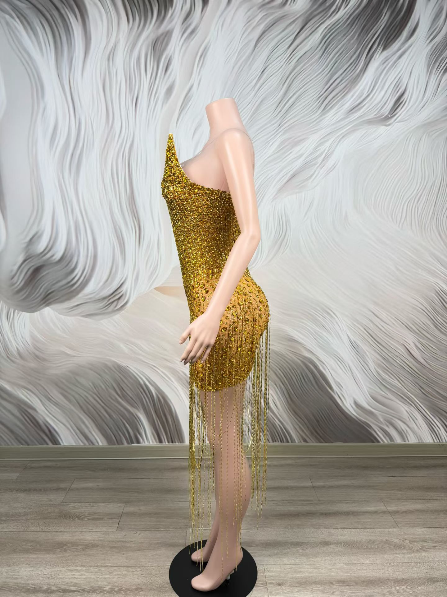 誕生日パーティー、豪華なゴールドのカクテルドレス、きらめくラ - Sparkly Rhinestone Club Party Dress のレビューと価格