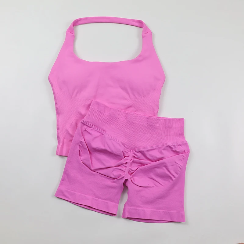 シームレスヨガセット レディース バックレス ホルターネック - Seamless Ribbed Workout Tank Top のレビューと価格