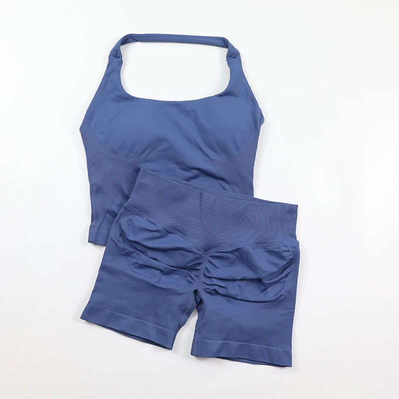 シームレスヨガセット レディース バックレス ホルターネック - Seamless Ribbed Workout Tank Top のレビューと価格