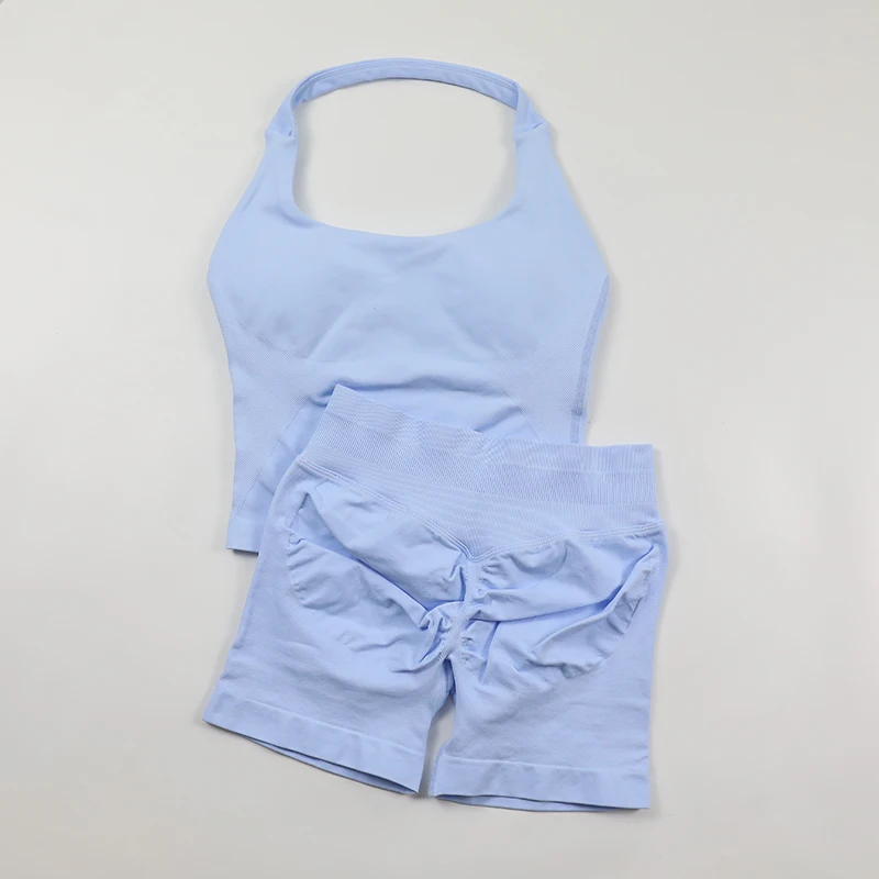 シームレスヨガセット レディース バックレス ホルターネック - Seamless Ribbed Workout Tank Top のレビューと価格
