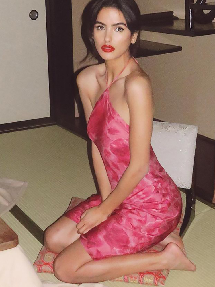 Dulzura ローズプリントレースアップホルターミニドレス - Y2K Backless Halter Mini Dress のレビューと価格
