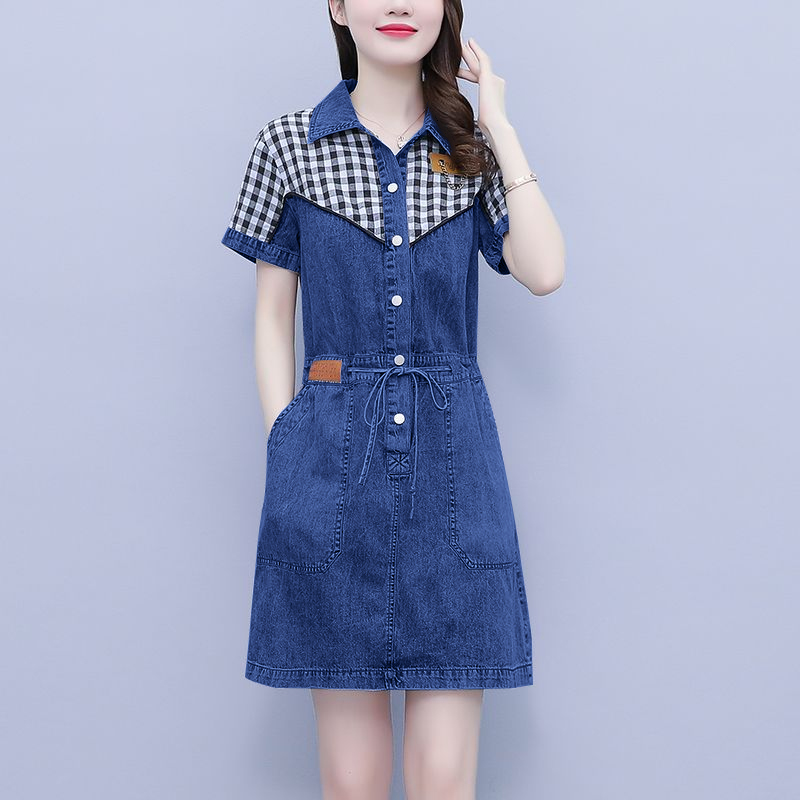 プラスサイズの女性のファッションシャツ襟プリントパッチワーク - Korean Style A Line Shirt Dress のレビューと価格