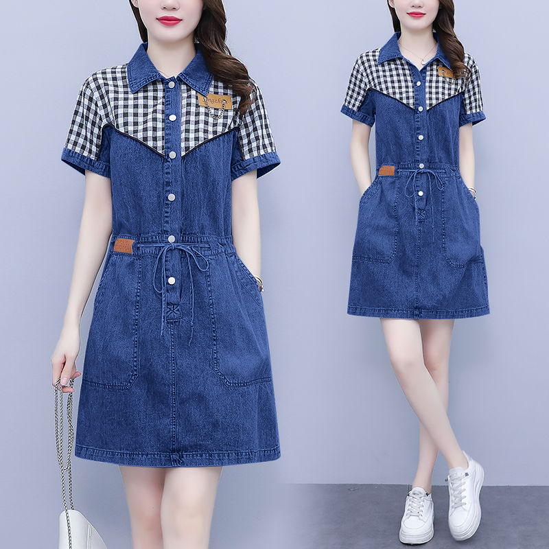 プラスサイズの女性のファッションシャツ襟プリントパッチワーク - Korean Style A Line Shirt Dress のレビューと価格