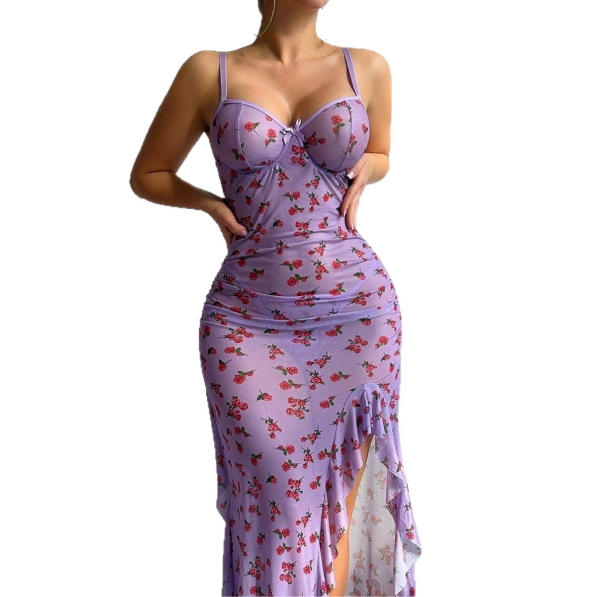 透け感のあるメッシュ素材を使用した、プラスサイズ向けのセクシ - Sexy Mesh Sheer Bodycon Dress のレビューと価格